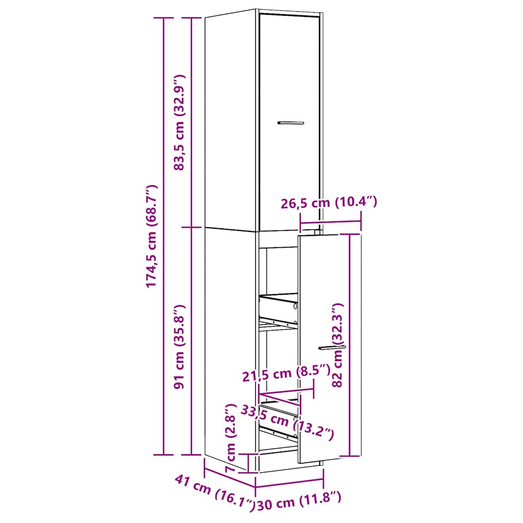Apothecary Cabinet Artisian Oak 30x41x174.5 cm Engineered Wood